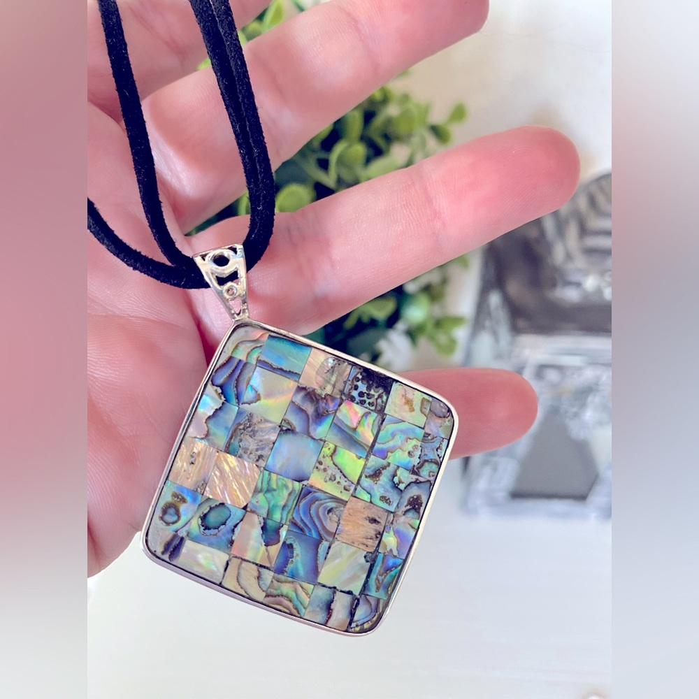 Lucas Lameth LUC Brown Leather Cord Necklace w/ 925 Clasp & Abalone Pendant